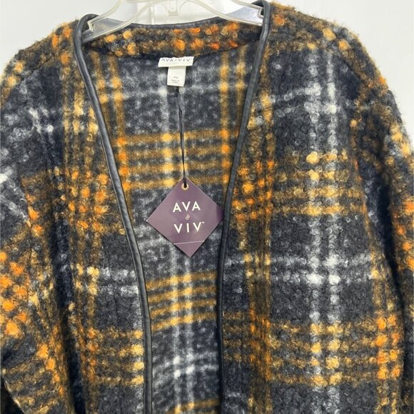 Ava & Viv Brown Cardigan Plaid Open Front Coatigan Size 4XL - Picture 4 of 16